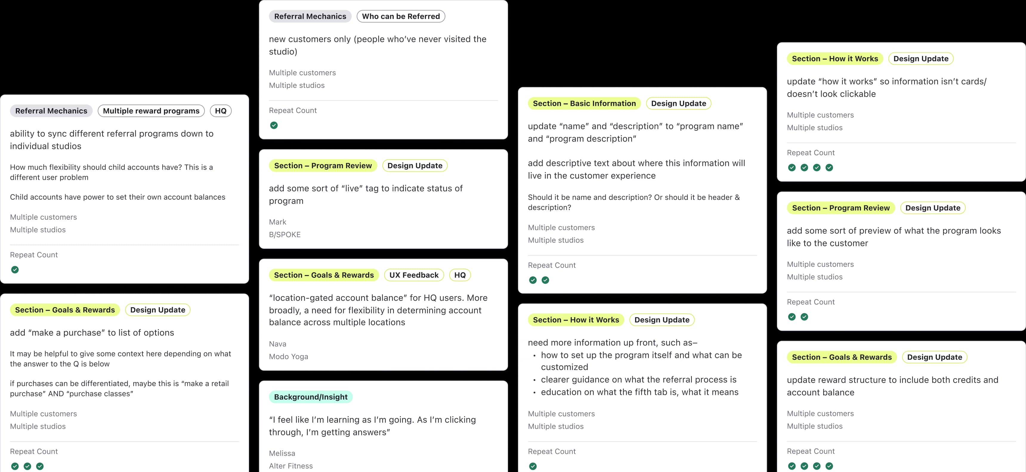 Customer notes and interview insights documentation