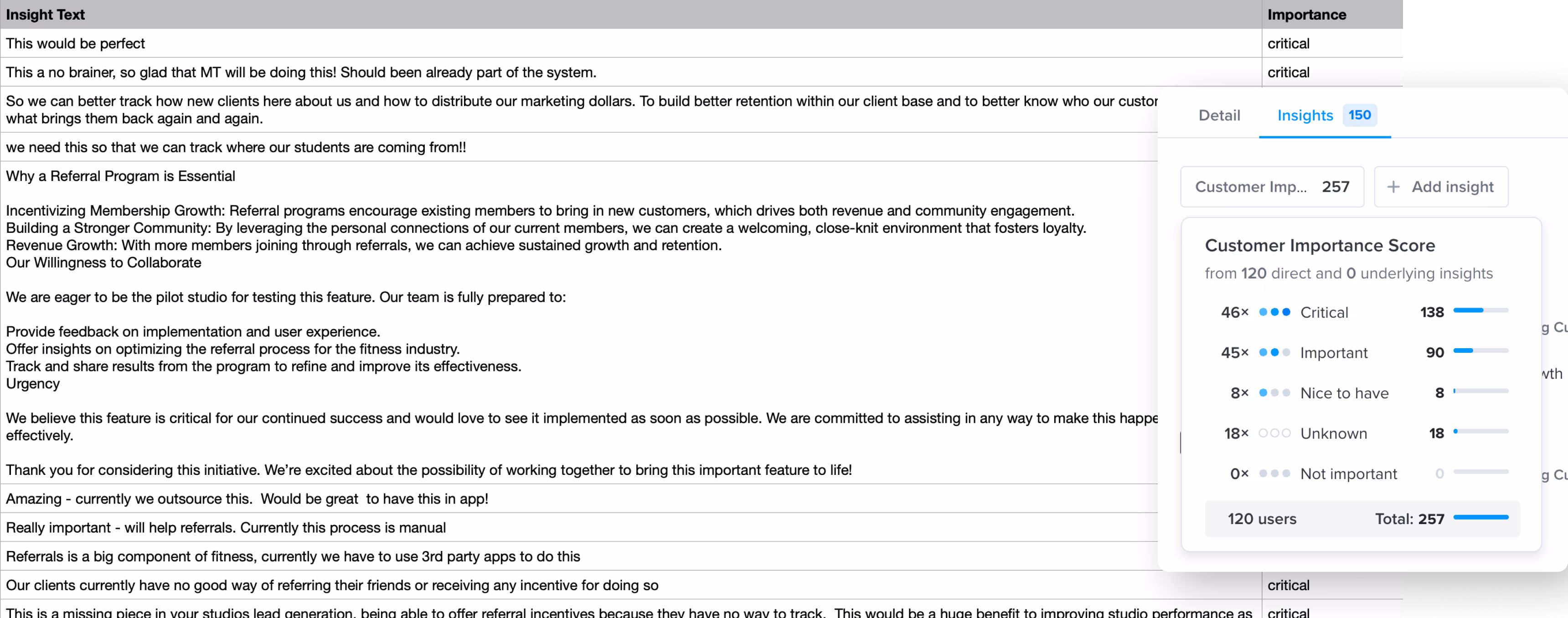 Discovery research documentation showing customer insights and feedback