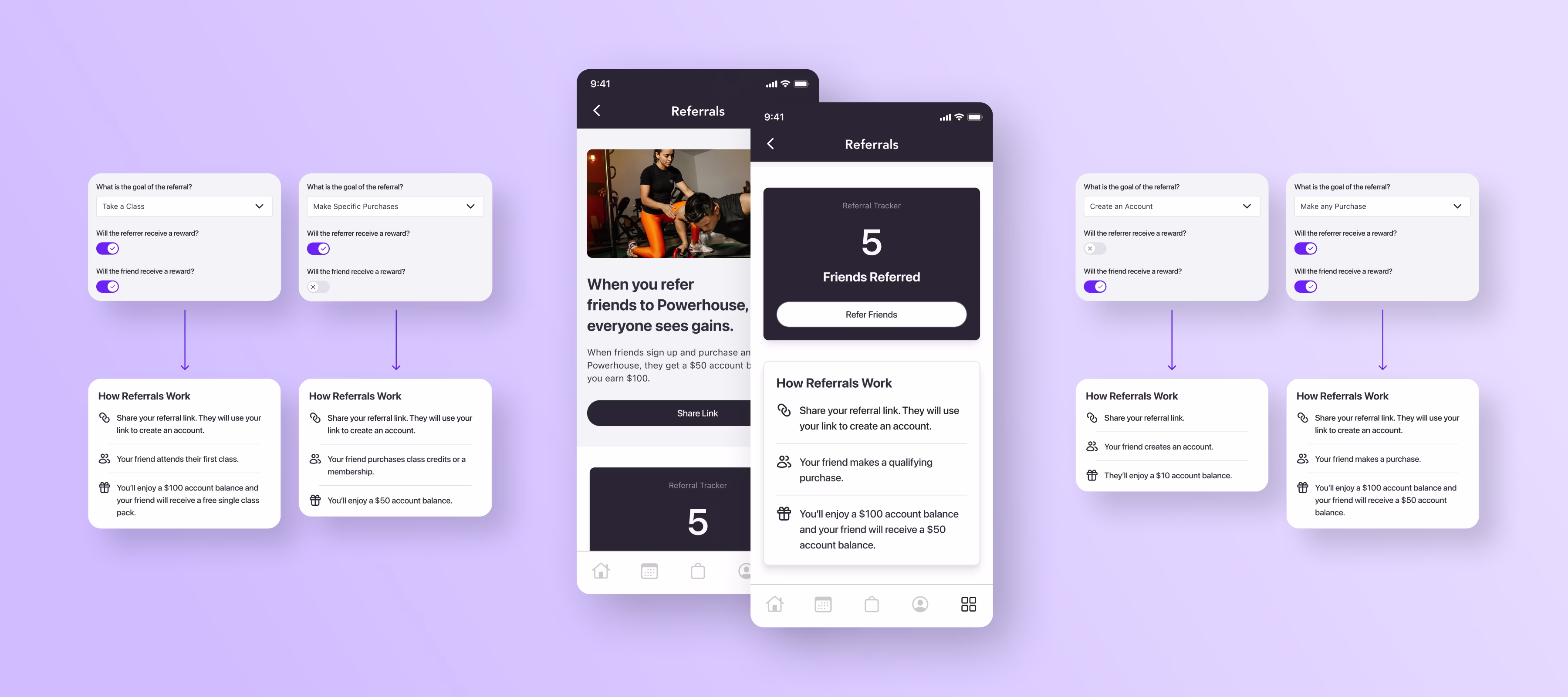 Mobile referral experience showing member sharing flow